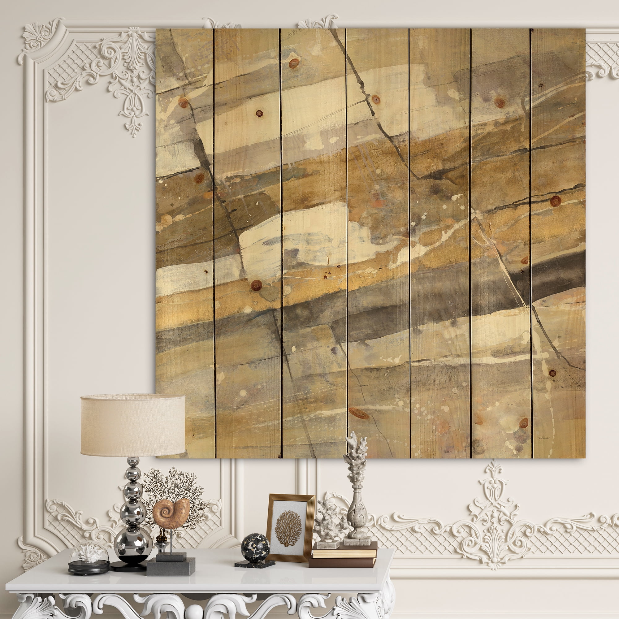 Designart 'Ice and Fire Minerals V' Modern & Contemporary Print on Natural Pine Wood