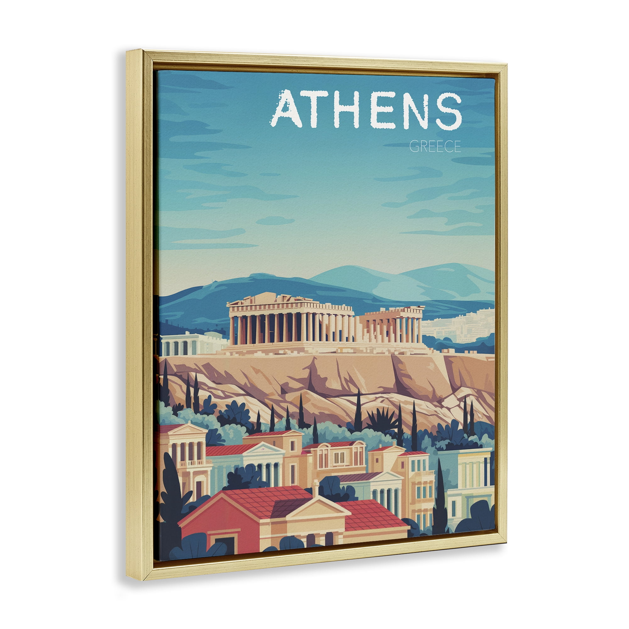 Stupell Industries Athens Topography Cityscape Gold Framed Floater Canvas Wall Art, design by Andreas Magnusson
