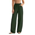 thumbnail image 2 of Women Cotton Linen Pants 2026 Spring Summer High Waisted Straight Leg Trousers Drawstring Beach Casual Vacation Pant, S, 2 of 5