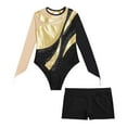 thumbnail image 5 of iixpin Kids Girls Shiny Rhinestone Ballet Dance Gymnastics Leotard Long Sleeve Bodysuit with Shorts Set Tank Unitard Gold&Black 8, 5 of 7