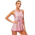 thumbnail image 4 of Zaldita Women's Shiny Sequins Criss-Cross Back Latin Jazz Dress Sleeveless Dance Leotard Dress Pink 14/S, 4 of 7