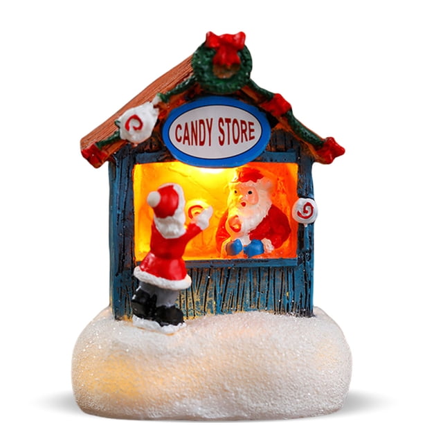 Micro Paisaje Santa Claus Nieve Casa Navidad Resina Luminosa Casas LED