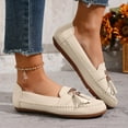thumbnail image 2 of Loafers for Women Slip On Comfortable Leather Tassel Dress Shoes Non Slip Stitch Low Top Flat Walking Shoes White Size 8.5, 2 of 8