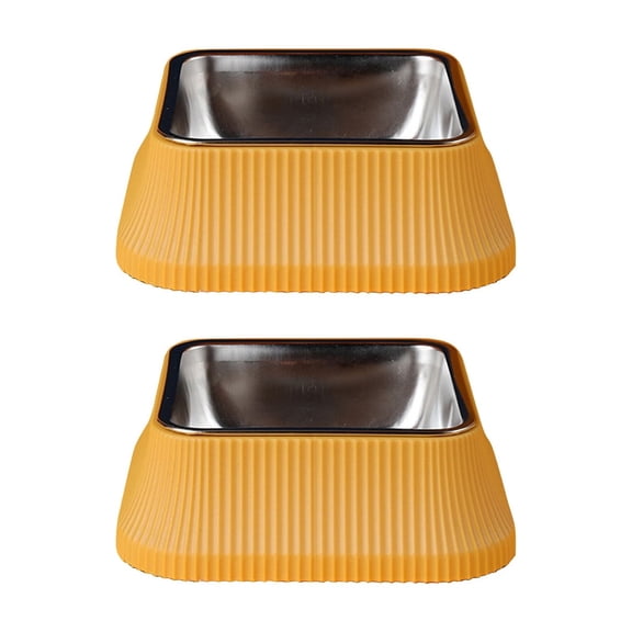 2 Pack Stainless Steel Dog Bowls & Cat Bowls, Removable No-Tip Puppy Food and Water Feeder Bowls, Basic Metal Small Pet Bowls for Dogs, Cats, Rabbit, Guinea Pigs, Ferret,Yellow