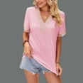thumbnail image 2 of ATOYSOY Women's V Neck Blouses Activewear Loose Eyelet Tops Solid Color Pullovers Summer Fashion Workout Short Sleeve Tees Casual Elegant Lace Crochet Shirts Pink S, 2 of 4