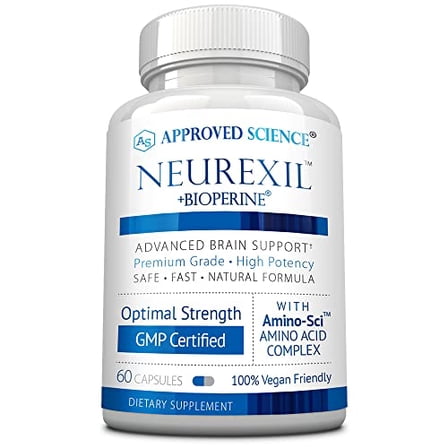 Approved Science Neurexil - Natural Nootropic Support with DMAE - Enhance Brain Function, Sharpen Clarity, Boost Memory - L-Tyrosine, Ginkgo Biloba, Huperzine A, BioPerine - 60 Capsules