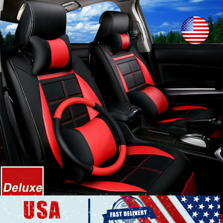 Us 11pcs Breathable 5 Seat Full Protect Leather Cushion Car Cover Red Black Canada - Red Car Seat Cover Sets