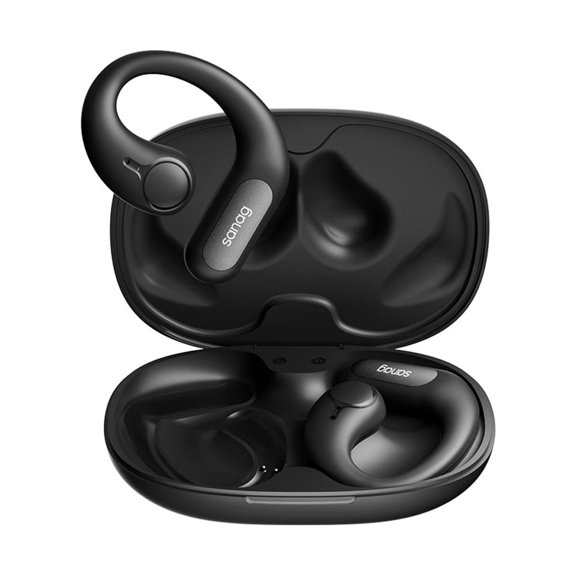 Sanag Open-Ear True Wireless Bluetooth Bone Conduction Headphones with Microphone, Earbuds with Earhooks, Sweat Resistant, Fast Charging, 18HRS Playtime, Compatible with iPhone & Android