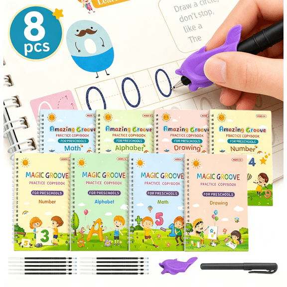 WLGJL Magic Practice Copybook Stationery with Pens, 8.66in x 6.54in, Green, 8 Count