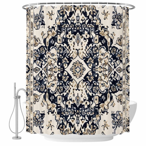 Black White Boho Shower Curtain Set - 72" x 78" Washable Bathtub Curtain with 12 Hooks, Vintage Ethnic Tribe Abstract Art Waterproof Fabric Stall Shower Curtains for Bathroom/Bathtub Décor