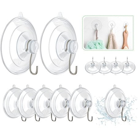 

Suction Cup Hooks 12 Packs Combo Set Clear PVC Suction Cups with Metal Hooks Removable Suction Cups for Kitchen Bathroom Shower Wall Window Glass Door (2 Large 6 Medium 4 Small)