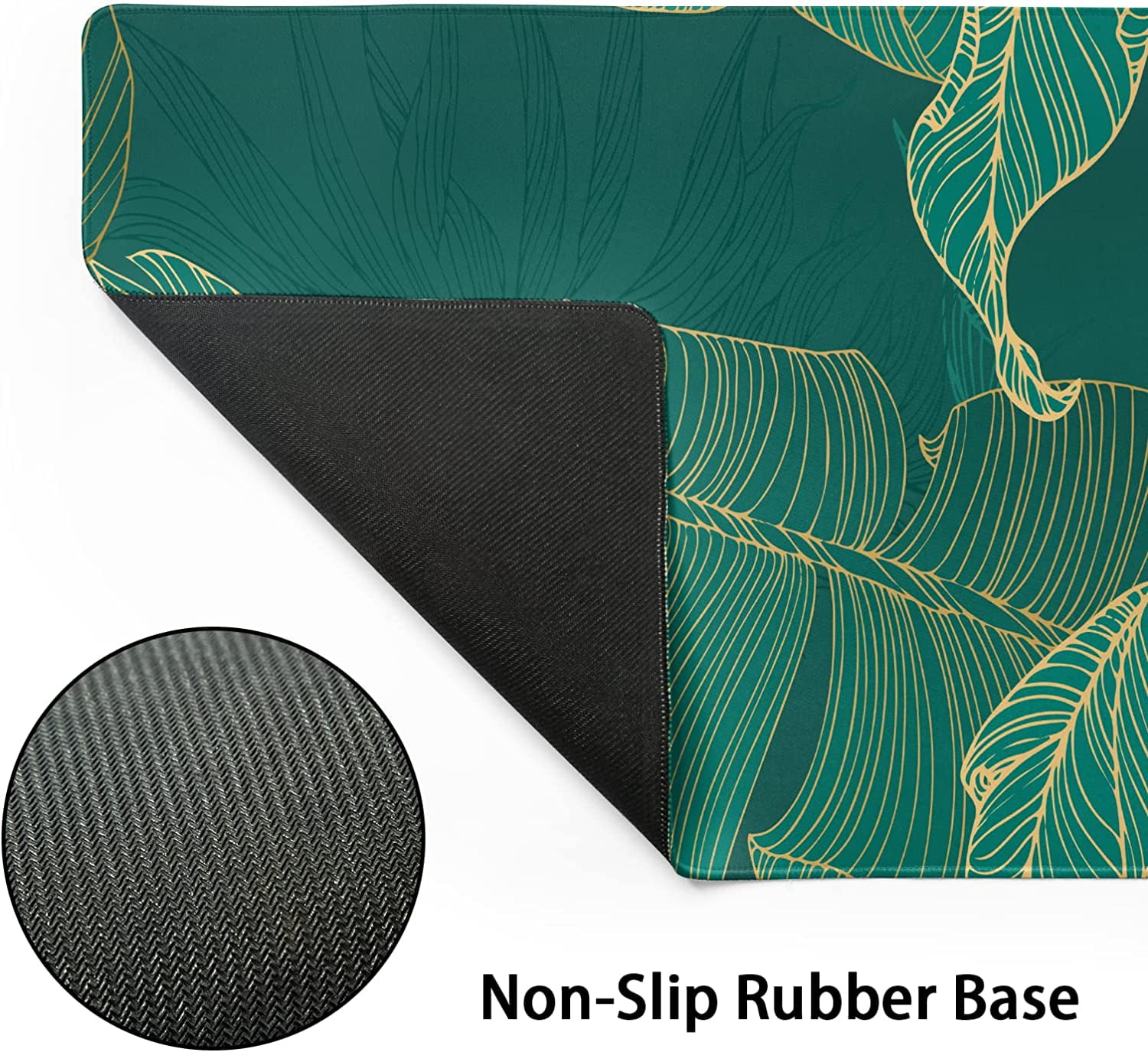 Tropical Leaf Mouse Pad 35.4 X 15.7 Inch XXL Green Gold Banana Leaf Print Full Desk Mousepad Extended Large Non-Slip Rubber Base Keyboard Mat with Stitched Edges for Gaming Office