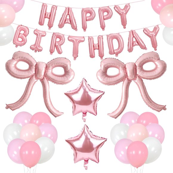 Yanonmyfd 4 Pcs Pink Bow Balloons Bow Party Decorations for Girl Women Pink Bow Birthday Decorations Giant Foil Balloon for Baby Shower Bridal Engagement Wedding Decor Bachelorette Party Supplies