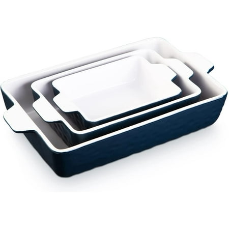

3 Piece Ceramic Bakeware Rectangular Baking Pan Set 11.7 x 8 x 2.7 Inches Blue