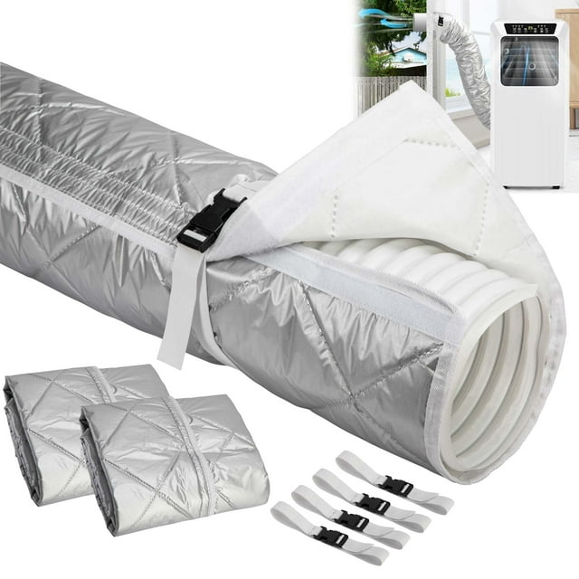 2 Pcs Housse de Tuyau de Climatisation pour Quilting, Manchon Isolé avec 4 Sangles Réglables, Convient à un Conduit de Climatisation Portable de 5.9 Pouces, Booste le Refroidissement et les Économies d'Énergie pour Maison/bureau