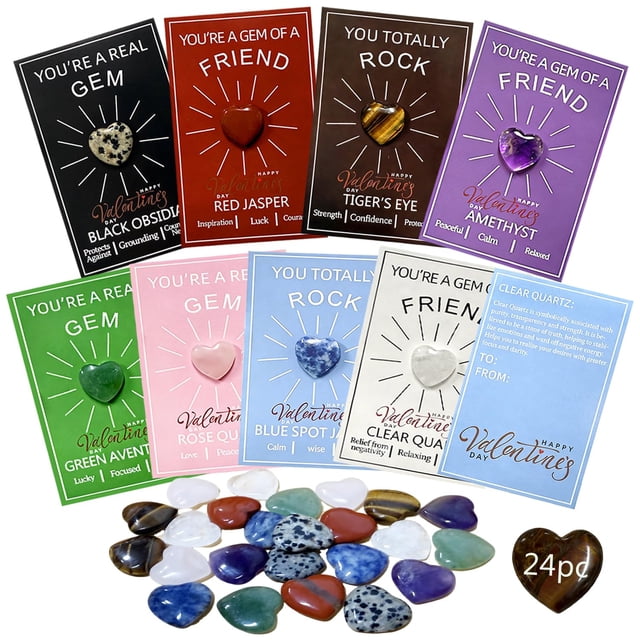 Tarjetas de San Valentín UKM Crystal Rock con gemas en forma de corazón, paquete de 24