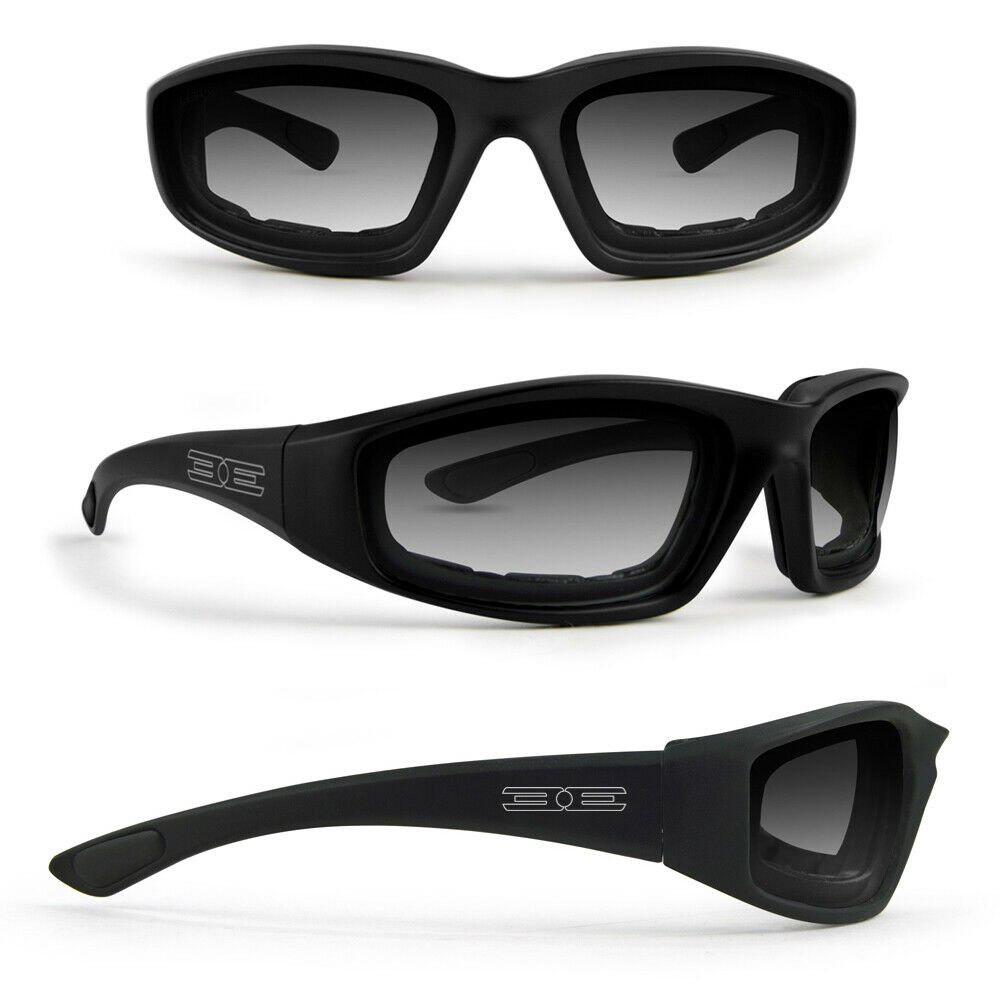 Photochromic Sunglasses Cycling Foam Padded Black Frame Clear to Smoke