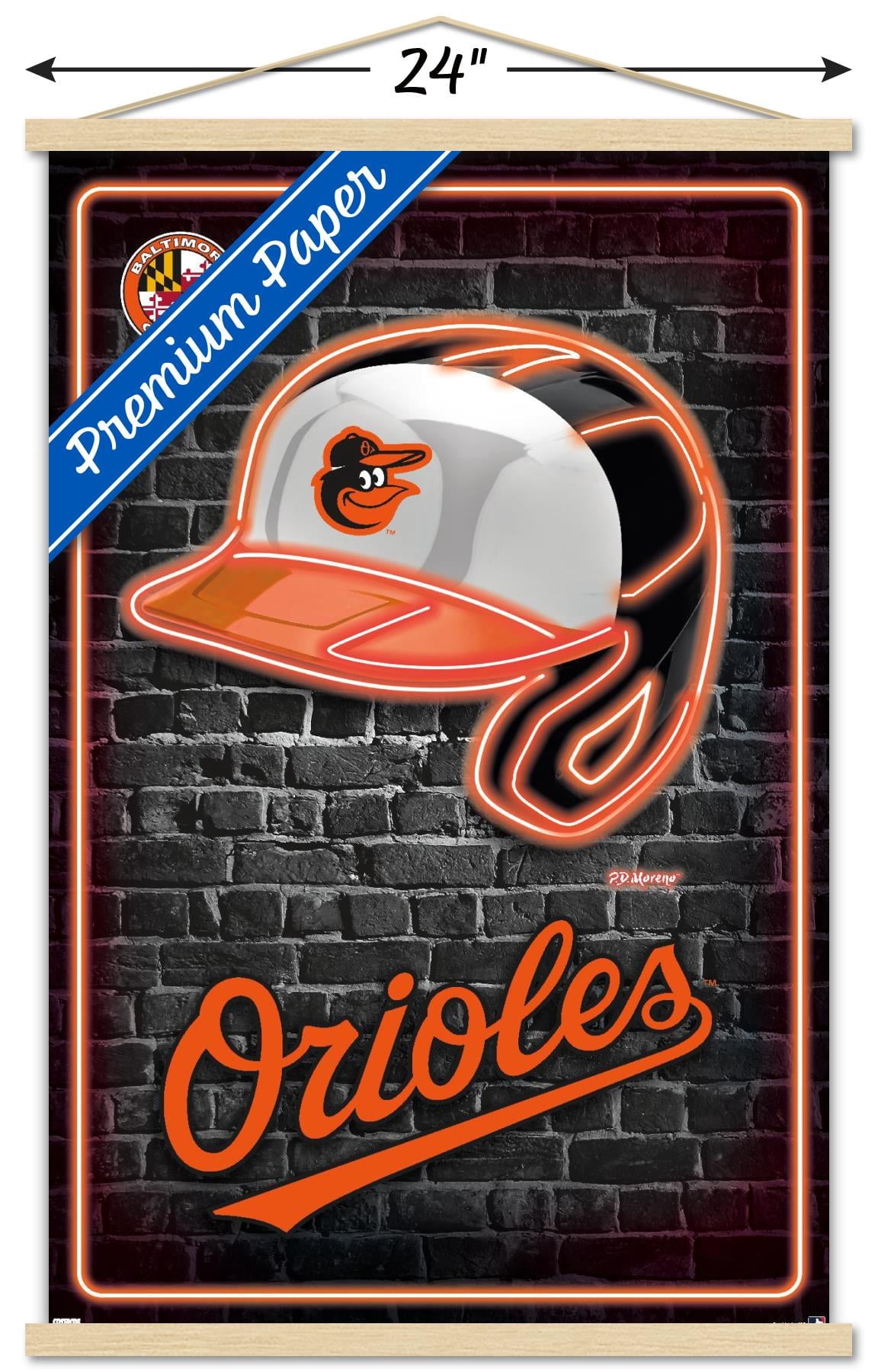 MLB Baltimore Orioles - Neon Helmet 23 Wall Poster with Magnetic Frame, 22.375" x 34"