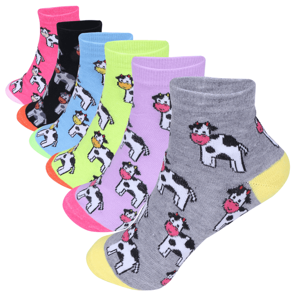 12 Pairs Assorted Women's Lightweight Cotton Socks Milk Cow Casual Low Cut Ankle Size: 9-11