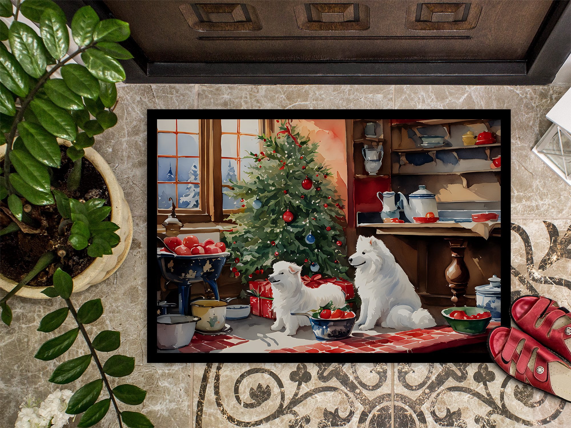 Carolines Treasures DAC3877MAT 18 x 27 in.  Samoyed Christmas Cookies Doormat