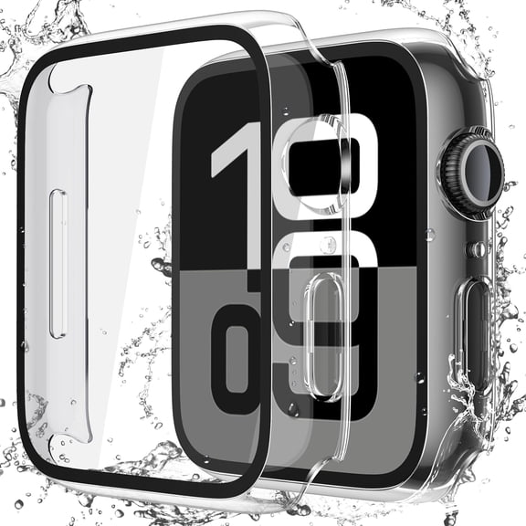  [2 Pack] Waterproof Hard Case with Tempered Glass Compatible with Apple Watch Series 12 (2026) Series 12 46mm 42mm 49mm, Ultra-Thin Anti-Fall Cover for iWatch Screen Protector