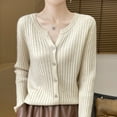 thumbnail image 5 of Fmbrln Womens Knitted Cardigan Sweaters Fashion Long Sleeve V Neck Button Cardigans Tops Casual Loose Solid Color Cardigan Coat Beige L, 5 of 5