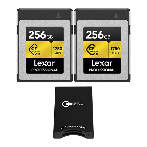 Lexar Gold Series Professional 256GB CFexpress Type-B Memory Card, 2-Pack, Bundle with USB-C Memory Card Reader