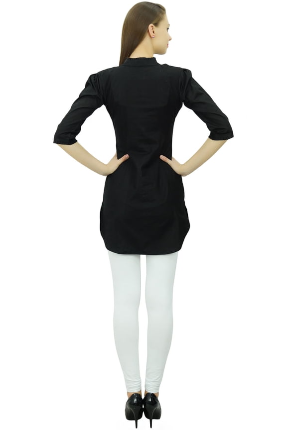Women's Mandarin Collar Blouses Button-Down Casual Cotton Tunic Shirt