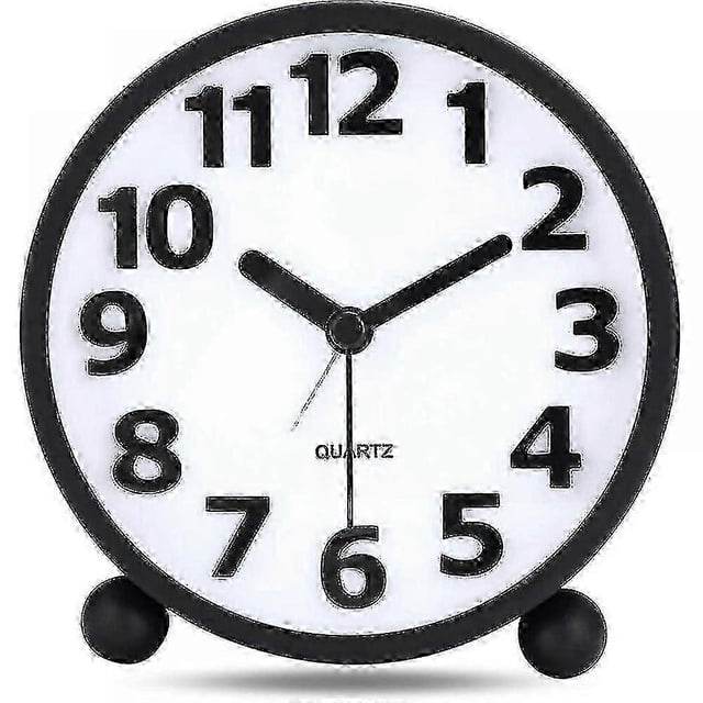 Silent Analog Alarm Clock,black Metal Large 3d Digits,non Ticking