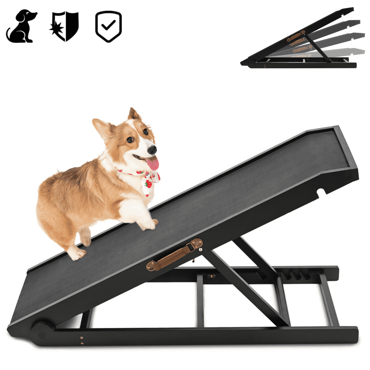 Lilypelle Foldable Pet Ramp for Small & Large dog,Adjustable Wood Dog Ramp with 4 Adjustable Heights of 13.7"-19.6" ，39.3"L X17.7"W,Black