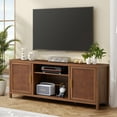 thumbnail image 3 of Wirrytor Mid Century Modern TV Stand with Storage Cabinet, 65 inch Low TV Console Table, Rattan TV Stand with Doors, Rustic Walnut TV Entertainment Stand with Shelves for Bedroom/Living Room, 3 of 8