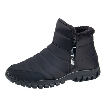 Zshosam Mens Snow Boots Winter Shoes Slip On Ankle Booties Anti-Slip Water Resistant Outdoor Sneakers(Black 43)