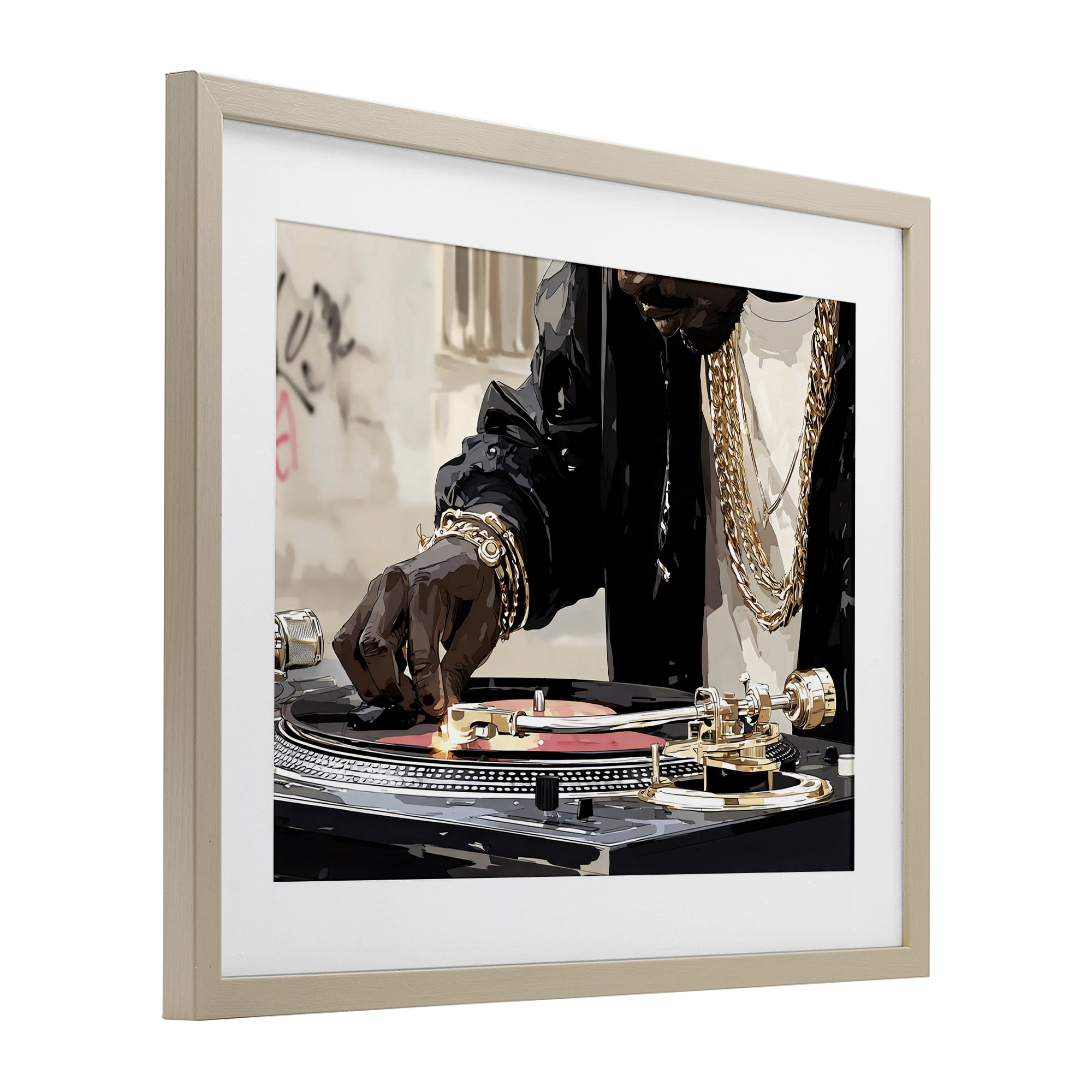 Stupell Industries Golden Touch on DJ's Turntable Birch Framed Print Under Glass, design by Franklyn Gregory