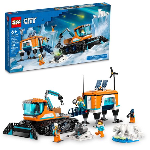 LEGO City Arctic Explorer Truck and Mobile Lab 60378 Building Toy Set for Ages 6+, Includes a Tracked Vehicle, Laboratory on Skis, Meteorite, Snow Landscape, 4 Minifigures and 3 Polar Bear Figures
