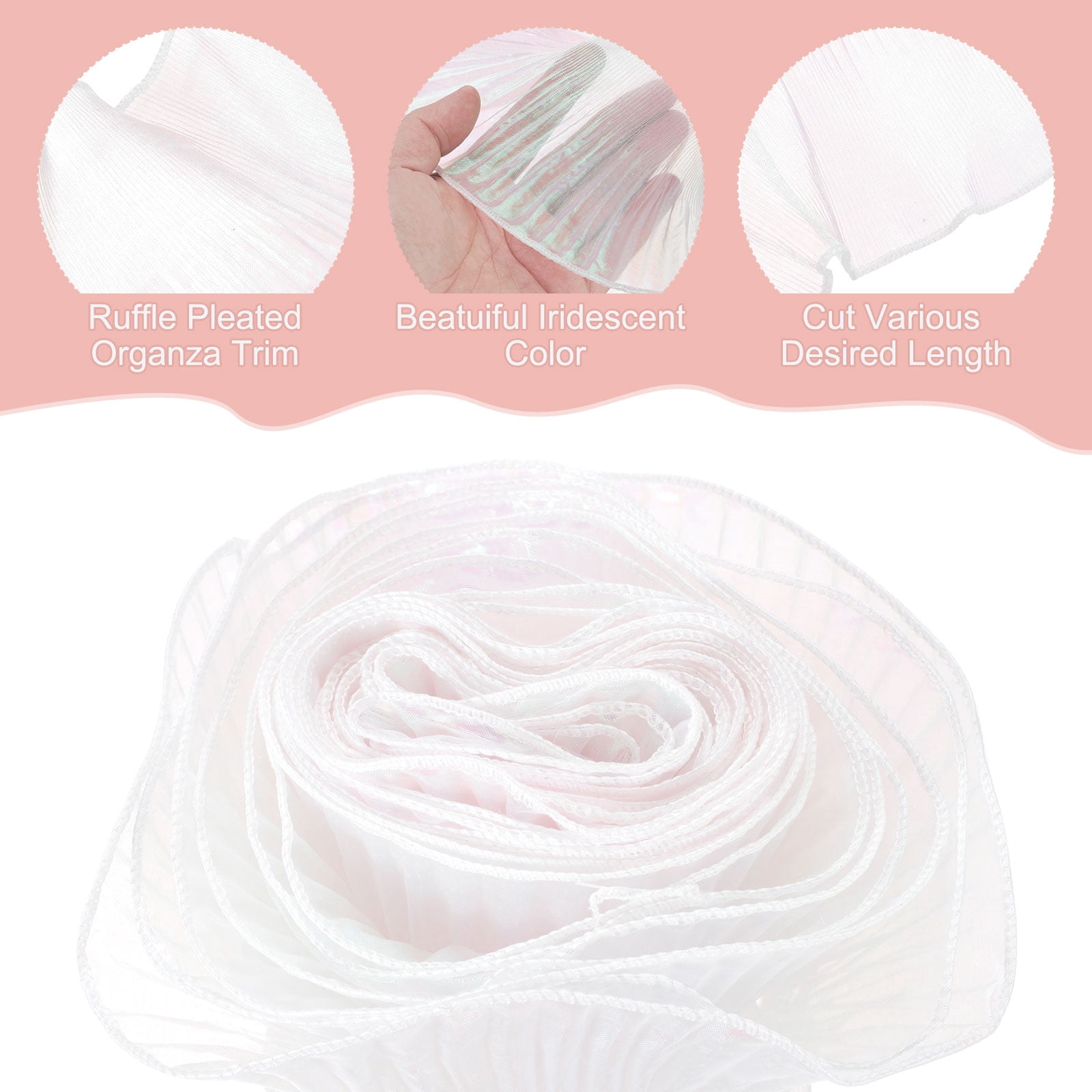 5.5" x 11 Yards Ruffle Pleated Organza Trim Iridescent Pleated Lace Trim Ribbon for DIY Craft Dress Clothing Wedding Gift Home Decoration, White