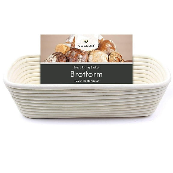 Vollum Bread Proofing Basket Banneton Baking Supplies for Beginners & Professional Bakers, Handwoven Rattan Cane Bread Maker for Artisan Breads, 12.25 x 6 x 3.5 Inch, 2-Pound Rectangular Brotform