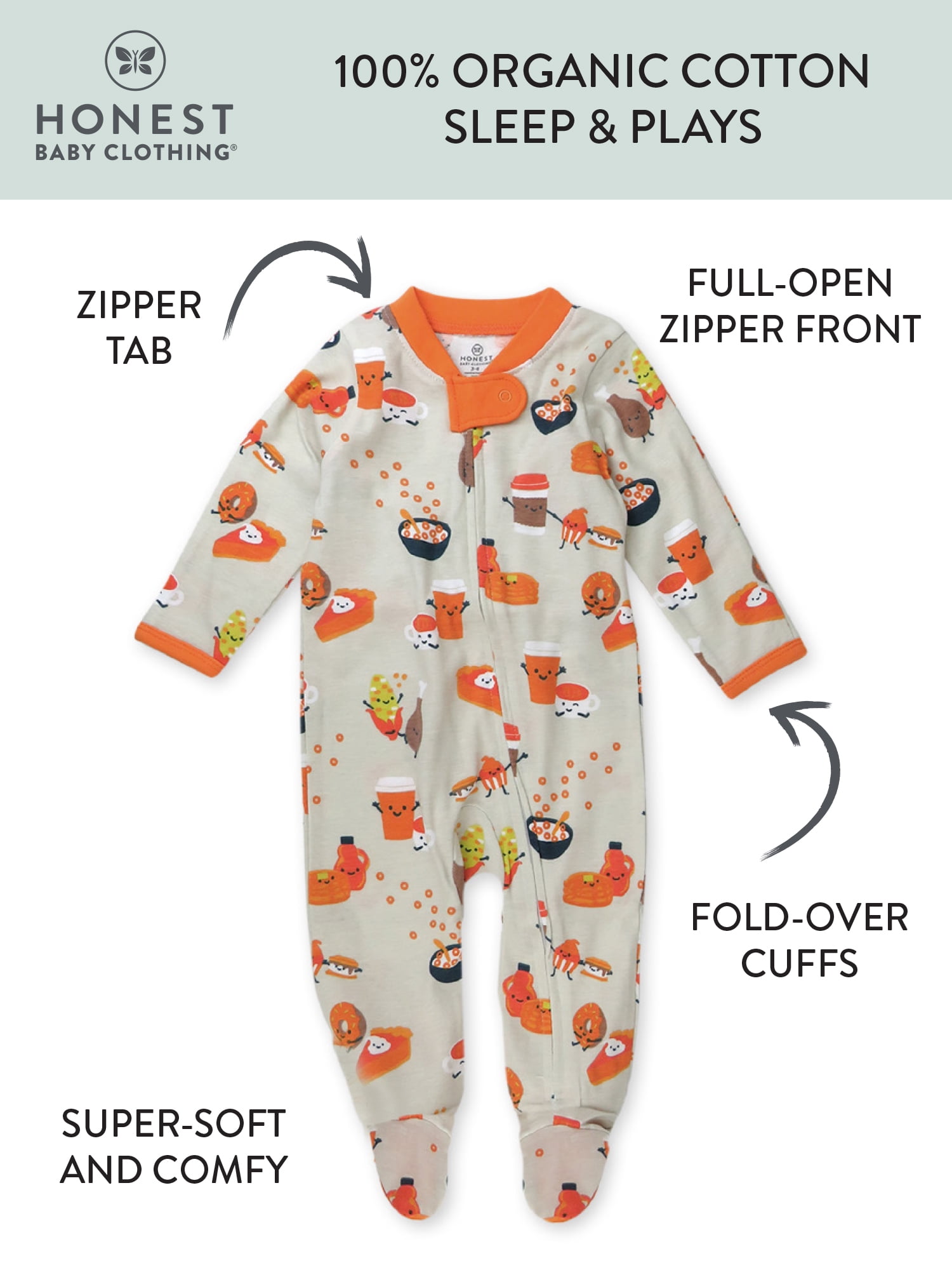 Honest Baby Clothing Baby Boy or Girl Gender Neutral Organic Cotton Sleep N Play Thanksgiving Pajamas (Newborn-9 Months)
