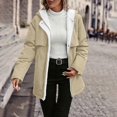 thumbnail image 4 of Women's Long Sleeve Hooded Jacket, Mid-Length Fleece Lined Coat with Pockets, Solid Color Casual Outerwear for Women, Soft Plush Inner Lining Winter Jacket, Comfortable Warm Zip Up Hooded Coat Khaki, 4 of 9