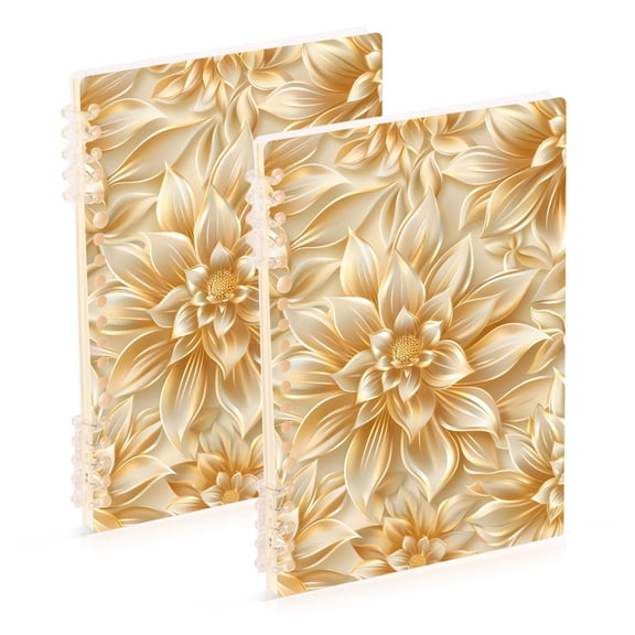 Gold Flowers Ring Binder Notebook Journey Note Diary College Ruled Spiral Notebook Study Loose Leaf Paper A5 60 Pages