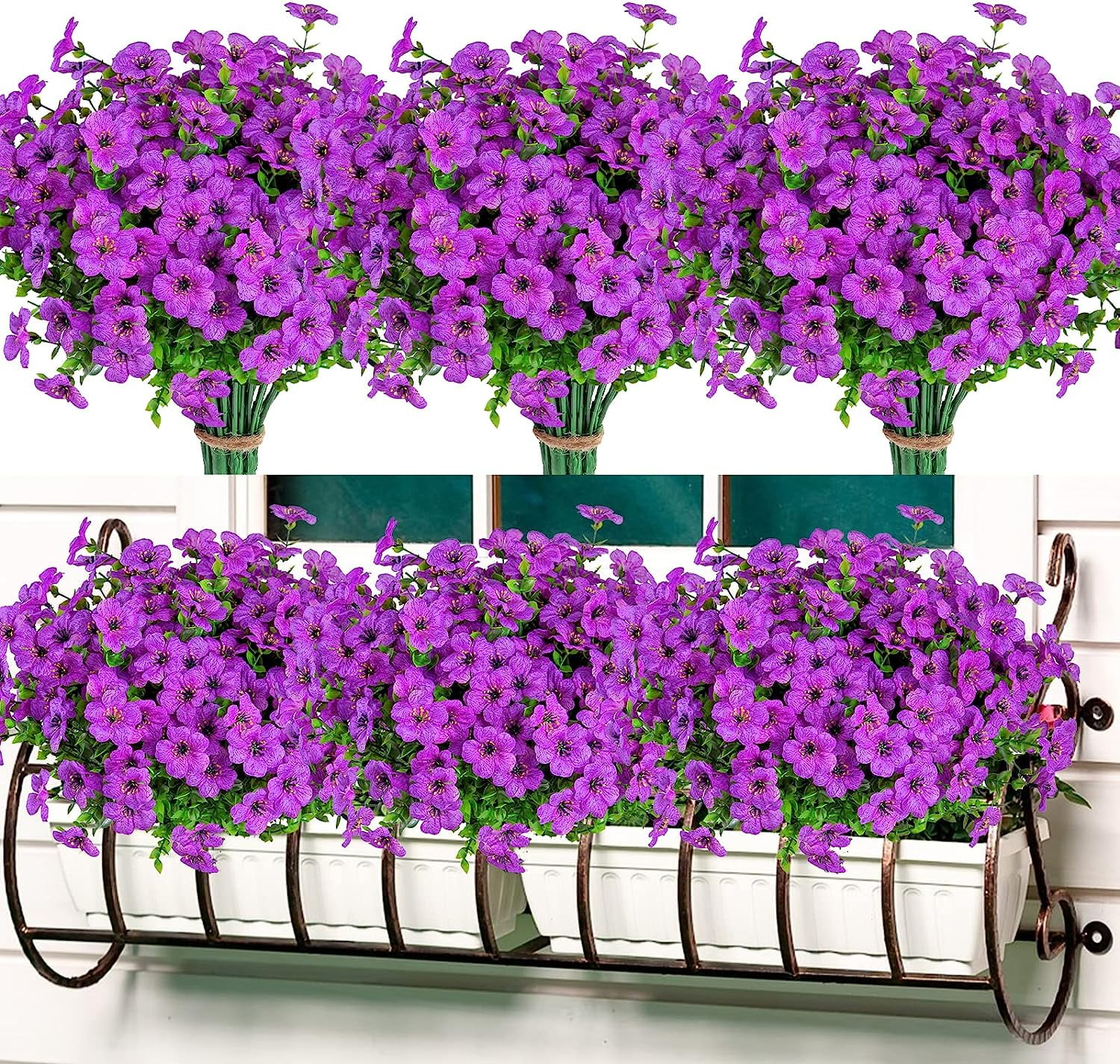 12 Bundles Artificial Outdoor Flowers,UV Resistant Fake Violets Flowers