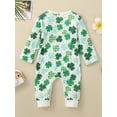 thumbnail image 4 of Musuos Baby Girls Irish Day Jumpsuit 6 12 18 24M Long Sleeve Crew Neck Clover Print Ruffle Decor Romper, 4 of 10