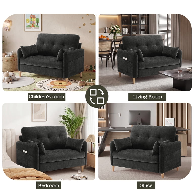 BedLuxury 47" Loveseat, 2-Seat Chenille Sofa, Dark Grey photo 6