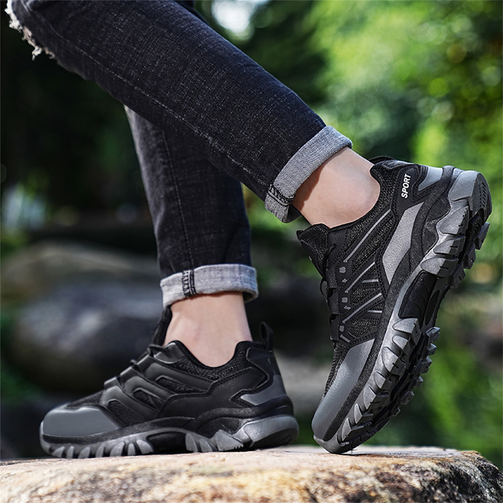 LASUDRAA Unisex Non-Slip Breathable Hiking Shoes for Men Women, Outdoor Trekking Trail Sneakers for Camping Walking