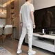 thumbnail image 5 of Conjunto de camiseta y pantalones a rayas para hombre, ropa deportiva, trajes deportivos, camiseta con alfabeto, ropa blanca para hombre, conjunto de 2 piezas, chándal, básico y genial, 5 of 5