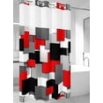 thumbnail image 2 of No Hook Shower Curtain with Snap-in Liner, Red Black Geometric Waterproof Fabric Bathroom Curtains, Modern Abstract Art Block Bath Curtains & Mesh Top Window Stand Up Stall 36"x72", 2 of 9