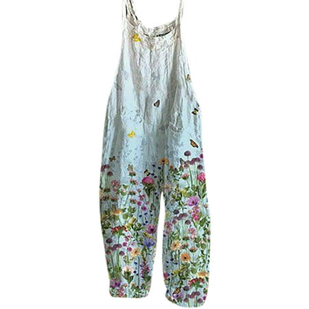 

Mrat Jumpsuit Overalls with Pockets Fashion Ladies Ethnic Style Printed Cold Shoulder Suspender Cami Pants Jumpsuit Scrub Pants For Female Jogger Style