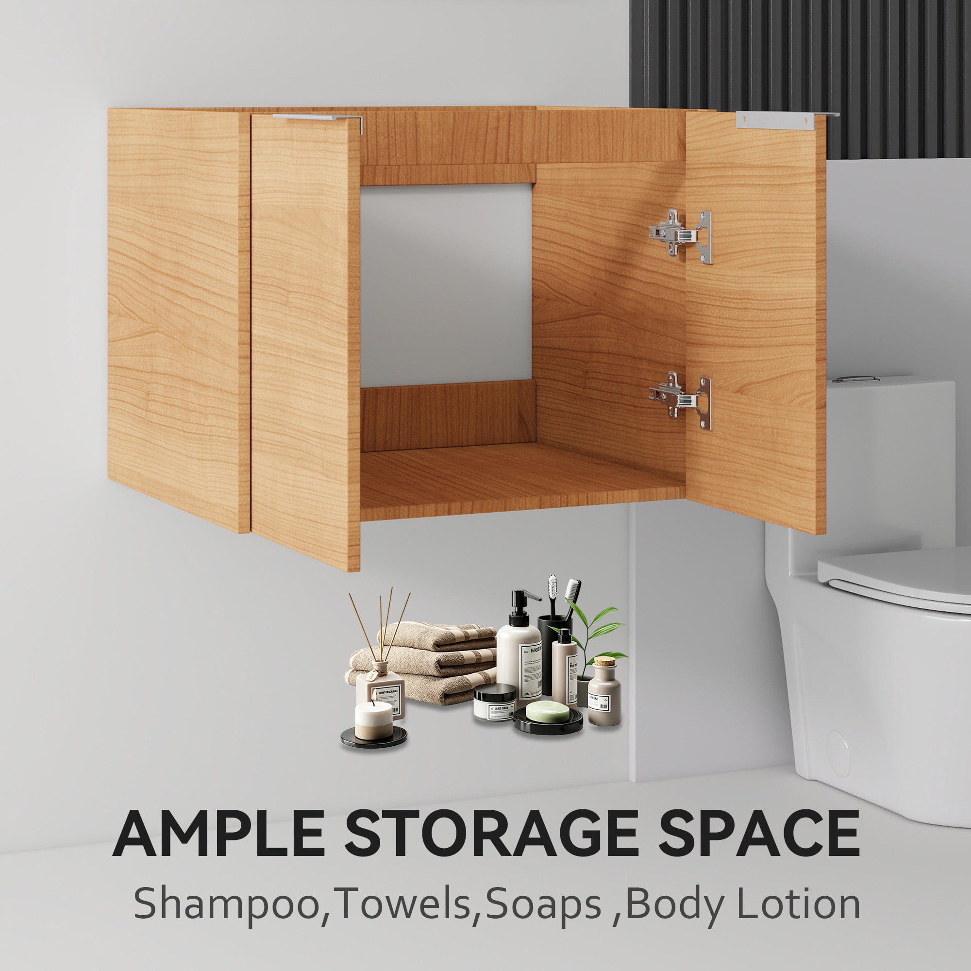 Leumius 24" Floating Bathroom Vanity Cabinet,Soft-Close Double Doors,Wall-Mounted,Cabinet Only,Oak
