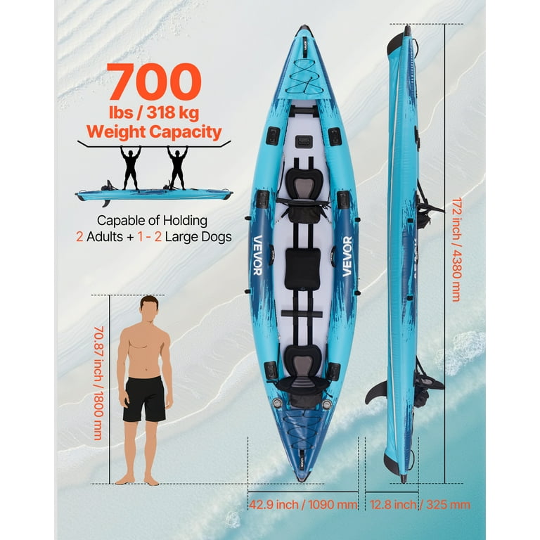 VEVOR Inflatable Kayak, 2-Person Inflatable Recreational Kayak