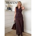 thumbnail image 2 of HH TRAF 2024 Conjunto de mujer con escote en V, sin mangas, chaleco de punto de un solo pecho + falda con cremallera lateral de cintura alta, traje de otoño para mujer de moda, 2 of 5