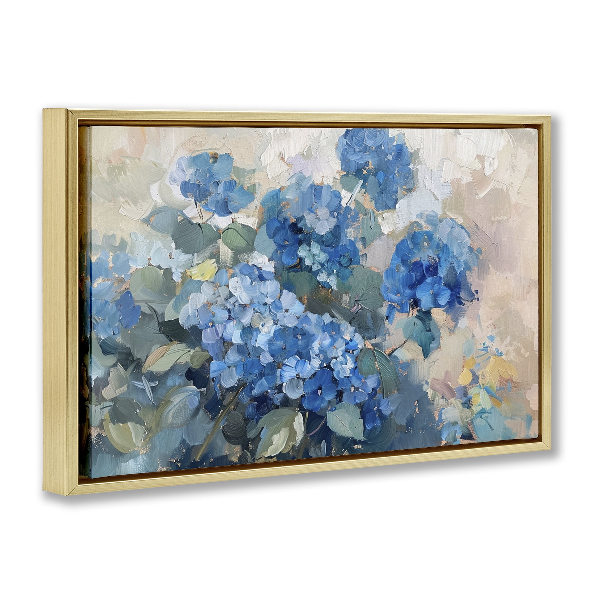 Stupell Industries Blue Hydrangeas Impression Plants & Flowers Painting Gold Floater Framed Canvas Art Print Wall Art, 25 x 17